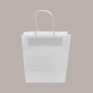 Bolsa de Papel Kraft Blanca con Asa de Cordón 22+10 H 29.5 cm 100 g para Compras o Manualidades, Paquete de 50 Unidades - Product Image 1