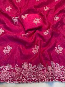 Multi Embroidery C-Pallu Saree with Beautiful Premium Quality soft gold crush Designer Saree with Beautiful - Product Image 3