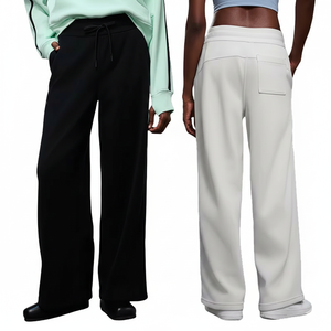 Pantalones de Forro Polar para Mujer al por Mayor, Gruesos, Cálidos, Ecológicos, Simples, Casuales, Sueltos, de Pierna Ancha, con Cordón, Cintura Alta - Product Image 1