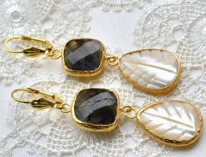 2 piedras preciosas combinación hecha a mano nueva moda dorado moderno Stud borla pendientes de piedras preciosas joyería geométrica hecha a mano - Product Image 4
