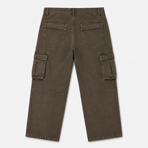 Pantalon cargo en toile de coton pour homme, coupe droite, taille mi-haute, anti-plis, respirant, multi-poches, OEM, streetwear, effet délavé vintage - Product Image 2