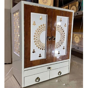 Divine Wooden <b>Mandir</b> for Indian Home Marble Look Pooja Temple White Puja <b>Mandir</b> With Drawers Affordable Temples For Sale USA - Product Image 1
