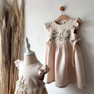 Vestido de lino suave bordado a mano para niñas, estilo informal para el primer cumpleaños de niños pequeños, OEM hecho en Vietnam - Product Image 2