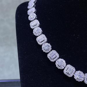 Iced Out 12mm Baguette y redondo VVS Moissanite diamante 925 Plata Hip Hop collar cadena moda joyería de gama alta para hombres regalo - Product Image 4