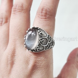 Nouvelle Arrivée Bague pour Homme en Argent Sterling 925 avec Pierre de Lune Grise Naturelle, Pierre de Naissance de Juin, Bijou Cadeau d'Anniversaire Arabe - Product Image 5