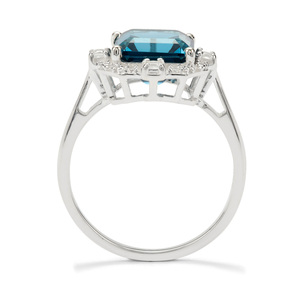 Marambaia <b>London</b> Blue Topaz 4.71 Cts Step Cut Ring 14 Mm X 14 Mm With White Zircon Prong Set Sterling Silver Party Wear Gift - Product Image 3