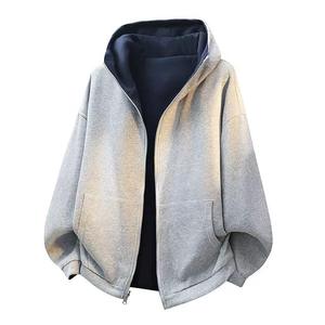 Sweat à capuche zippé réversible épais 500 g/m² 100 % coton, doublure en flanelle à carreaux, style streetwear - Product Image 3