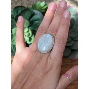 Reda Galvan <b>Adjustable</b> Rose Gold Plated Sterling Silver Cluster <b>Ring</b> Moon Stone Bezel Setting Size 6.75 Gift - Product Image 2