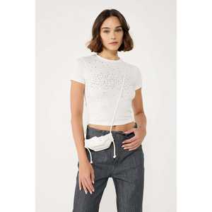 T-shirt décontracté sexy à col rond et manches courtes pour femme, taille régulière XL, 100% coton, jersey respirant, saison estivale, décoration avec logo - Product Image 5