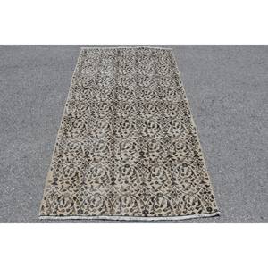 Tapis Vintage en Laine Turque 3.8X6.8 pieds Beige Marron Patchwork Rectangle Design Classique Grande Surface pour Salon Support en Latex - Product Image 1