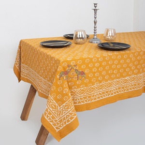 High Quality Hand Block Printed Floral Dabu Print Design Cotton <b>Tablecloth</b> HandcraftedTraditional Heritage Table Cover for Home - Product Image 2