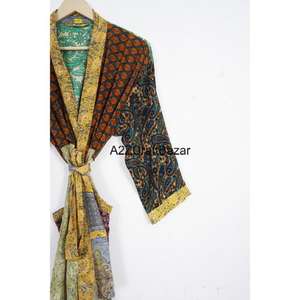 Kimono de Seda Estilo Boho para Mujer, Bata con Parches Indios, Ropa de Vacaciones, Ropa de Dormir, Método de Tejido, Cuello en V - Product Image 3