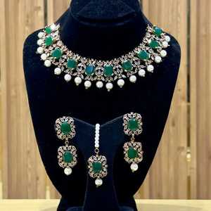 Rectangle <b>Crystal</b> Pearl Necklace and <b>Earring</b> 3 Rows Pearl Necklace Women Artificial Jewelry - Product Image 2