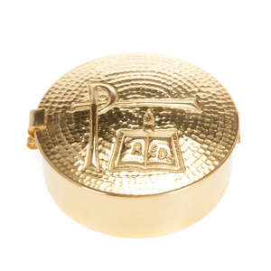 Gold Plated Brass <b>Communion</b> Pyx with IHS Engraved Design Sacred Catholic Vessel for Altar Mass Worship <b>Holy</b> Eucharist Celebrate - Product Image 5