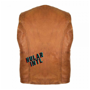 2025 Chaleco de cuero marrón personalizado para motorista Club para hombres diseño único Chaleco de talla grande Chaleco de carreras - Product Image 5