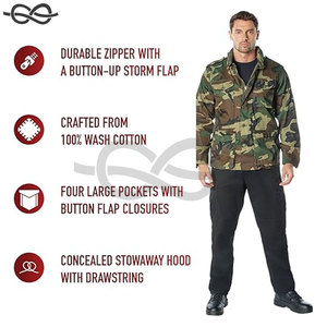 Veste de terrain légère vintage pour hommes, poches multiples, fermeture à glissière, bouton avant, tissu en coton durable, poignets réglables - Product Image 5