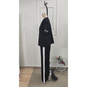 Conjunto de Dos Piezas para Mujer, Blusa de Manga Corta con Cuello en V de Viscosa de Dos Hilos y Pantalones, 35468 - Negro - Product Image 6
