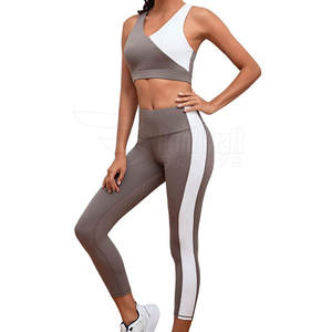 Pakistan fait femmes Yoga ensemble avant Logo résistant à l'eau léger Fitness soutien-gorge 2 pièces ensemble XXL solide motif de haute qualité - Product Image 1