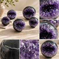 Sphère de géode d'améthyste polie à bouche ouverte, boule de cristal violet drusy pour décoration de bureau, étagère ou salle de méditation