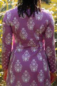 Hand Block Printed Hyacinth Floral Cotton Midi Dress - Product Image 2