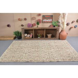 Classic Beige <b>Brown</b> Vintage Turkish Rug 5.2 X 8.5 ft Handmade <b>Wool</b> Latex Backing Patchwork Pattern Rectangle Tabriz Bedside Eco - Product Image 1