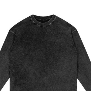 <b>Men</b> Oversized Washed Cotton Long Sleeve T-Shirt O-Neck Solid Color Casual Pullover Winter Digital Printing Fleece Knitted Fabric - Product Image 6