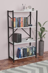 Étagère à livres moderne en métal à 4 niveaux avec pieds réglables pour salon, bureau à domicile, rangement, design minimaliste, étagère sans dossier - Product Image 2