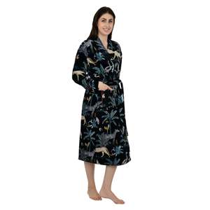 Unisex Luxury Velvet House Robe <b>Kimono</b> Woven Mid Night Black Jungle Quirky Reversible <b>Silk</b> Lined <b>Jacket</b> Soft ODM Loungewear - Product Image 6