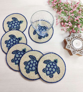 ที่รองแก้วลูกปัดลายเต่าสีฟ้าสวยงาม - Product Image 2
