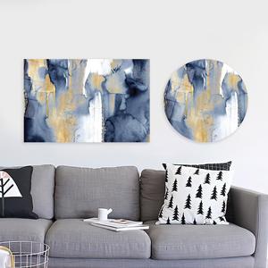 Elegante Impresión Abstracta en Vidrio Azul y Dorado, Arte en Vidrio Templado - Product Image 1