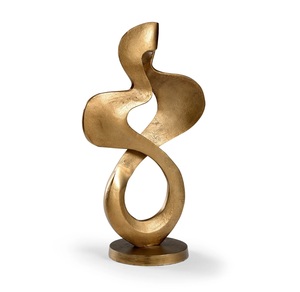 Escultura de arte moderno-Metal dorado abstracto con forma fluida y diseño orgánico para decoración del hogar de bodas y toque de elegancia - Product Image 1