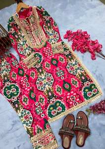 ชุดปักลายเรยอน3ชิ้น kurti & kurta PANT dupatta set Kurtis สำหรับผู้หญิงในชาติพันธุ์อินเดียเสื้อผ้าผู้หญิง - Product Image 2