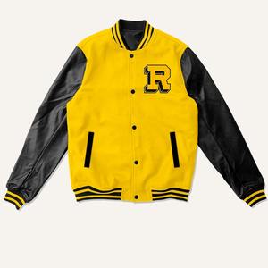 Chaqueta universitaria amarilla y negra de estilo deportivo, colores personalizados y logotipos, manga de cuero, chaqueta universitaria de invierno Letterman, OEM personalizado - Product Image 6