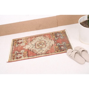 Turkish Small Rug, 1.4x2.7 ft Vintage Rug, <b>Red</b> <b>Wool</b> Rug - Product Image 1