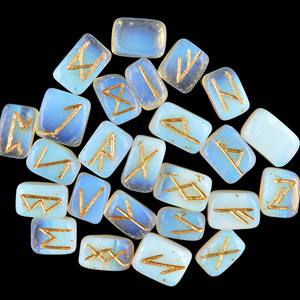 25 Pcs Naturel Blanc Opalite Rune Ensembles Avec Symboles Gravés Dorés Reiki Tumbled Rune Guérison Cristal Lâche Cabochon Rouge Gemsto - Product Image 1