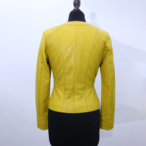 Vêtement d'hiver pour femmes, veste en cuir jaune, veste en cuir de mouton de qualité supérieure, veste en cuir pour femmes résistante - Product Image 2