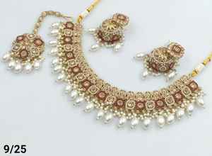 Conjunto de pendientes y collar Magtika Jhumka chapado en oro tradicional indio para mujer, diseño de gota y Perla para fiestas, mujeres y niñas - Product Image 3