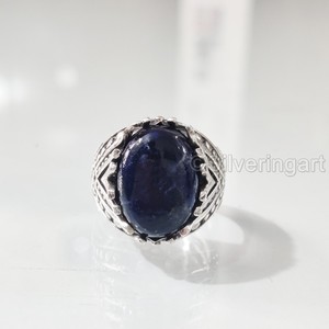 Anillo de Plata de Ley 925 con Piedra Natural de Sodalita Azul, Diseño Árabe, Regalo de Aniversario, Joyería para Hombre, Recién Llegado - Product Image 4