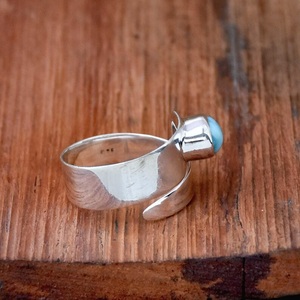 Bague spirale Larimar naturelle Bague pouce en argent sterling 925 réglable en pierre ovale - Product Image 4
