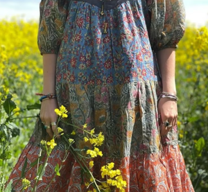 Nouvelle robe pour femmes à manches 3/4, longueur mollet, imprimé floral, multicolore, à volants, ample, imprimée - Product Image 5