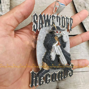 Colgante Hip Hop Personalizado Iced Out By Round Brilliant Cut Moissanite Diamantes En 10kt Oro Blanco En VVS Claridad - Product Image 2