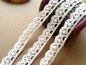 Bordure en dentelle de coton de style vintage, bordure en coton crochet beige, bordure festonnée pour vêtements de mariage, artisanat DIY - Product Image 4