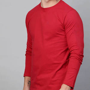 T-shirt rouge à manches longues pour homme, coupe classique, col rond, couleur unie, tricoté en polyester, anti-rétrécissement, 220g, style urbain, manches longues - Product Image 5