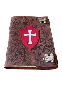Fleur de jardin faite à la main en relief avec le symbole de la croix de Jésus-Christ cahier à couverture rigide en cuir véritable avec 2 laiton antique C-Locked - Product Image 2