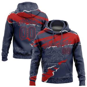 Wholesale & Dropship Custom Stitched Navy <b>Red</b> 3D Pattern Design Torn Paper Style Sports Pullover Sweatshirt <b>Hoodie</b> - Product Image 1
