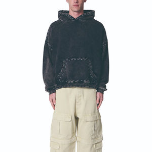 Sudadera con Capucha Personalizada de Felpa Francesa de Alta Calidad, Estilo Vintage, con Bolsillo Canguro en Contraste, Hombros Caídos, Corte Cuadrado, Lavado a la Piedra, con Costuras - Product Image 2