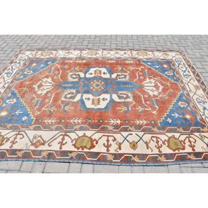 Tapis en laine fait main bleu rouge classique 6.6x9.4 pieds grande surface rectangle turc motif de couloir conception abstraite 10mm tapis de chambre en latex - Product Image 3