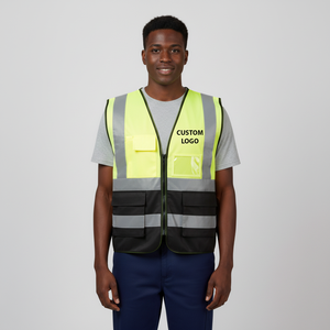 OEM Customized Logo Mesh 4 Pockets Multifunctional ANSI Class 2 Waterproof LED Flash Reflective Fluorescent Yellow Black Safety - Product Image 5