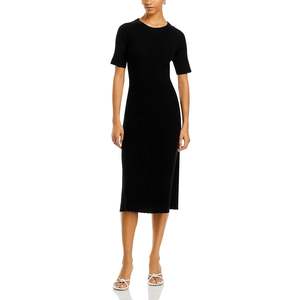 Abito tubino midi C by Bloomingdale's in tessuto di lana a coste di cashmere nero - Product Image 1