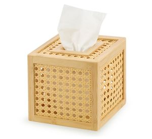 Support de boîte à mouchoirs en rotin naturel minimaliste conçu pour se fondre parfaitement dans les thèmes intérieurs clairs et sombres - Product Image 3